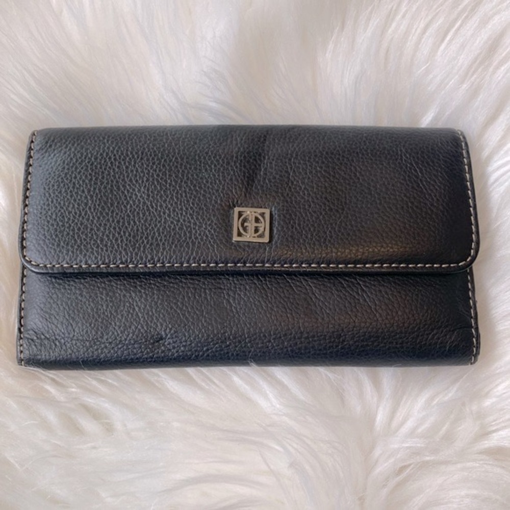 Giani Bernini Leather Wallet Tri-Fold Clutch Multi- Compartments Organizer Black